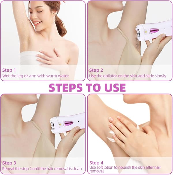 Epilator Smooth Glide Epilator til kvinder, genopladelig ansigtsepilator, glat ansigtstrimmer med LED-lys