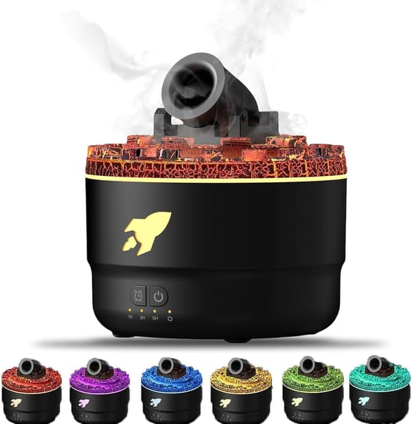Cannon Blast Aroma Luftfugter - 7-Farvet LED, 2 Tilstande, Cool Mist Diffuser til Børneværelset, Kreativt Tårndesign (Sort)