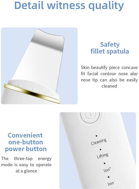 Ansigtsrens - Hudormefjerner - Ansigtskraber med 3 tilstande - Rensende, løftende, ionisk funktion - USB genopladelig - Hvid