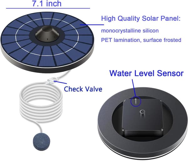 Solcellsdriven flytande dammluftare 2,5W Solcellsdriven luftpump med luftslangar och bubbelstenar Dammluftare Syresättare