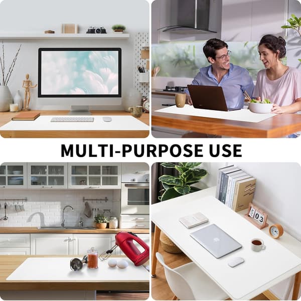 Multifunksjonell skrivebordsmusematte Vanntett PU-skinn skrivebordsunderlag 80 x 40 cm Hvit