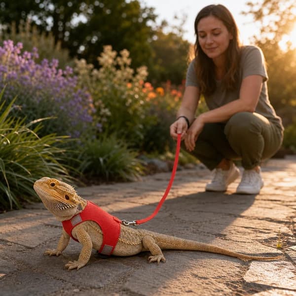 Reptilharness och koppelset rymningssäkert justerbart för ödla