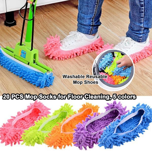 20 stk. moppesko, 10 par moppestrømper til gulvrengøring, vaskbare genanvendelige mikrofiber moppesko, moppeskoovertræk, bløde støvetøfler