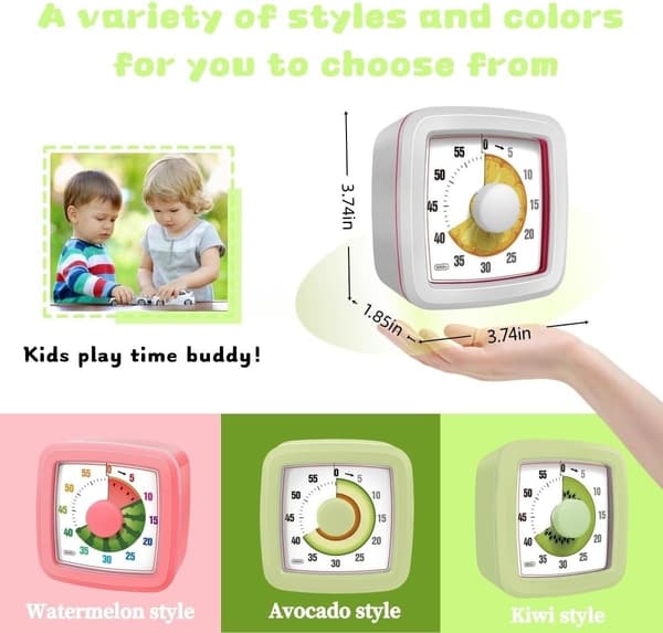 Visuell timer för barn för kök, klassrum, matlagning, inlärning, sovrum, 60-minuters nedräkning Pomodoro-timer för barn med autism ADHD (vattenmelonstil)