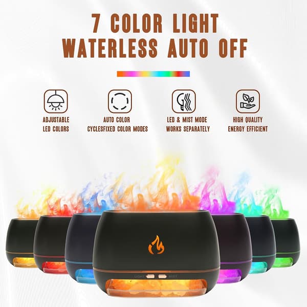 3-i-1 Himalaya Saltsten Aroma Diffuser Ultraljud Eterisk Olja Diffuser Simulering Flamma Luftfuktare Black