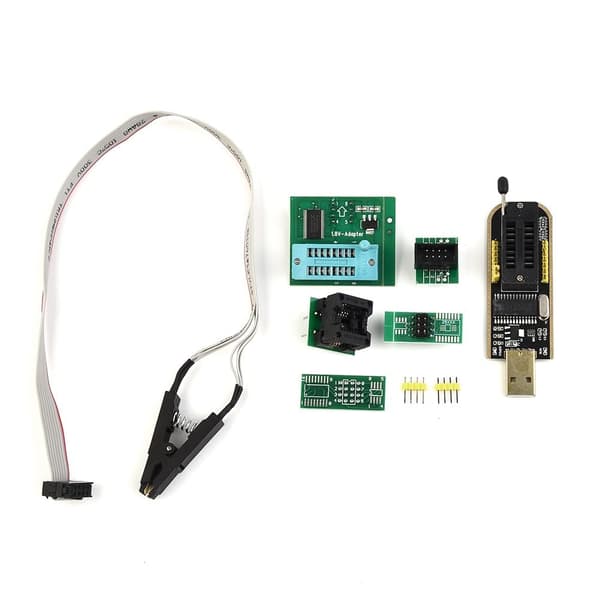 CH341A USB-programmør til 24/25-serie EEPROM og BIOS Flash Inkluderer 1,8V-adapter SOIC8-testklemme og SOP8 til DIP8-konverteringssokkel