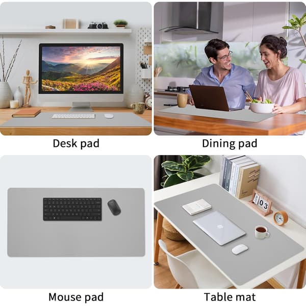 Multifunksjonell skrivebordsmusematte Vanntett PU-skinn skrivebordsunderlag 80 x 40 cm grå