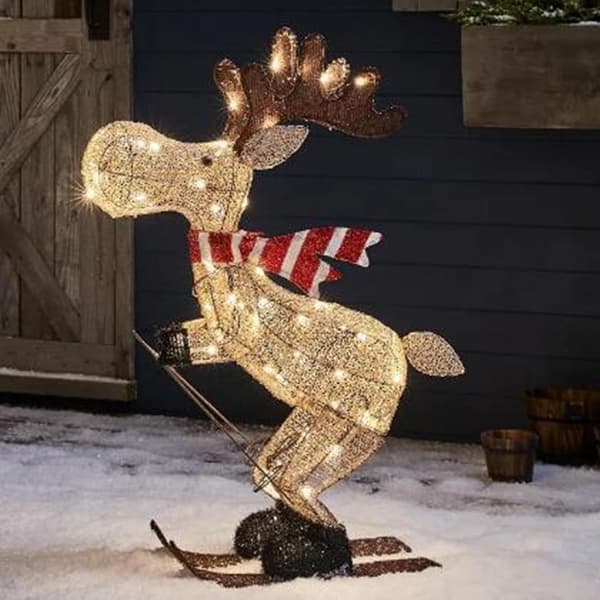 Udendørs Julefigur LED Ski Lyser Elg Havepynt Ornament 35cm