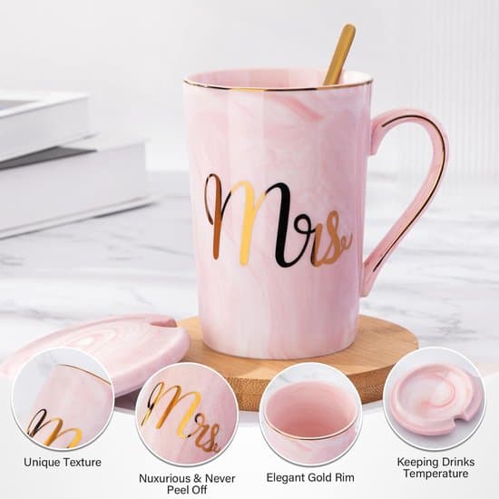 Herr och Fru Muggset - 400 ml Keramiska Marmor Bröllopsmuggar - Med Lyxig Presentförpackning och Hälsningskort - För Bröllop och Årsdagar - Romantisk Bröllopspresent
