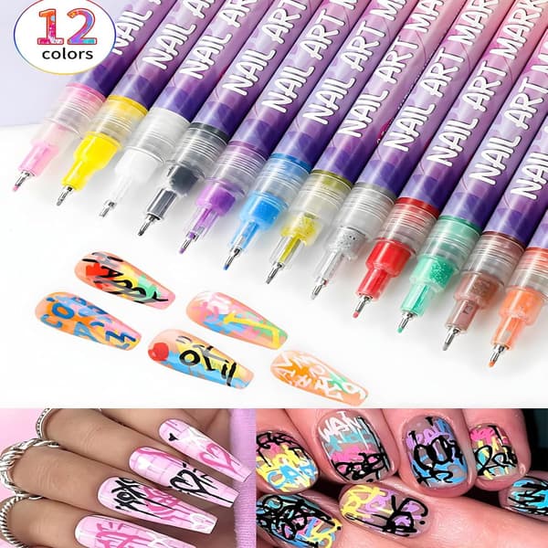 12 stk. Neglekunst Marker Sæt 0,5 mm Fin Spids til Præcis Doodling