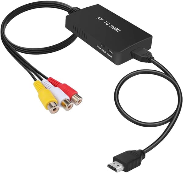 RCA till HDMI-omvandlare, kompositvideo till HDMI-adapter, stöder 1080P PAL/NTSC-format, kompatibel med PS One, PS2 och digitalboxar