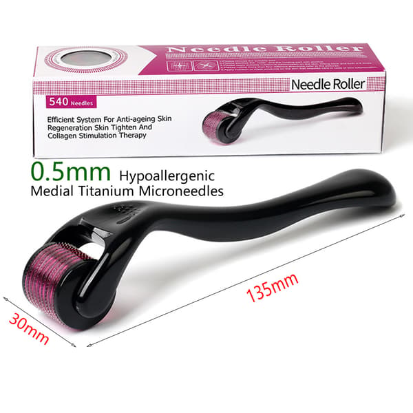 Derma Roller til hår, skæg, ansigtshud, krop, hovedbund, 540 mikronåle til mænd og kvinder, 0,5 mm Purple