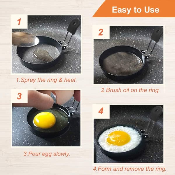 Stor 3,5\" non-stick eggering sett med 4, rund form for engelske muffins, pannekaker, stekeplate - bærbart grilltilbehør