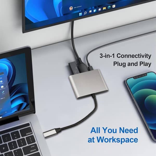 3-i-1-hubb Typ C till HDMI USB 3.0-gränssnitt