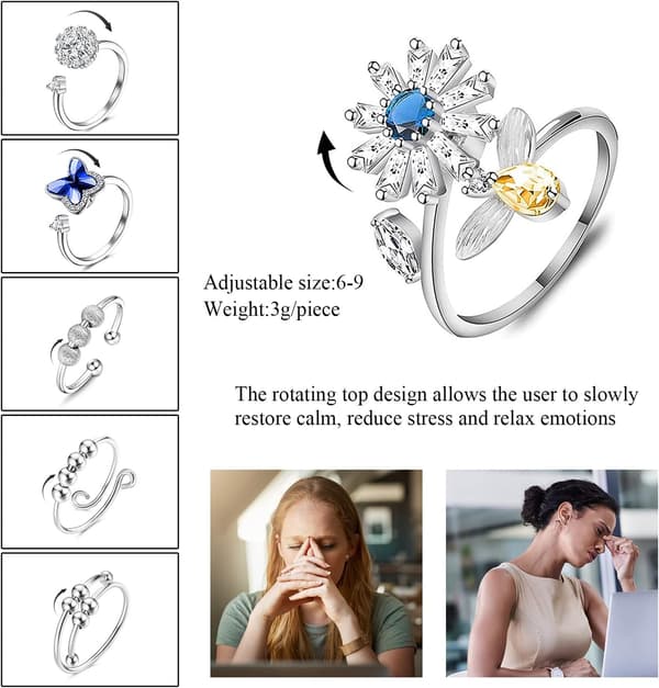 St Fidgetringe til angstlindring Justerbart ringsæt Justerbare ringe Fidgetringe Dameperlearmbånd