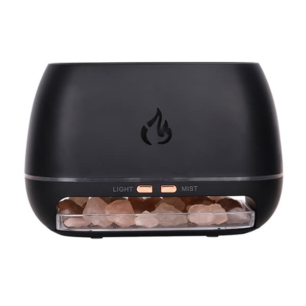 3-i-1 Himalaya Saltsten Aroma Diffuser Ultraljud Eterisk Olja Diffuser Simulering Flamma Luftfuktare Black