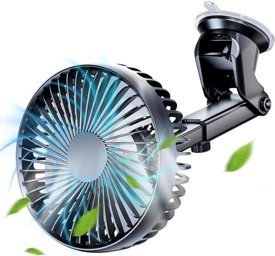 Bilventilator, Stille USB 3-trins Køleventilator med 360° Rotation & Sugekopmontering, Justerbar Miniventilator til Bilinteriør (Sort)