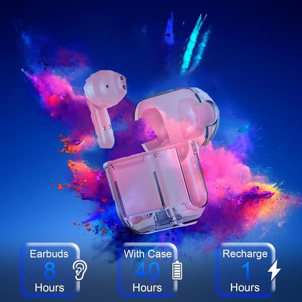 Bluetooth 5.3-hörlurar med transparent digital display, inbyggd mikrofon med brusreducering, 30 timmars trådlös speltid