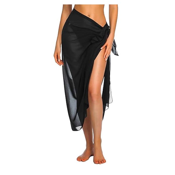 Pitkä Sarong-peiteasu naisille, sifonkinen rantakääre, musta