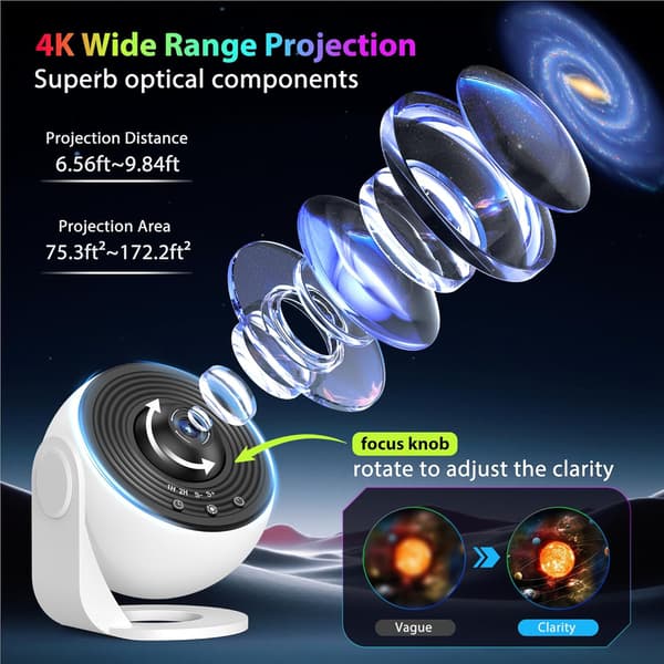 Galaxy Projektor til Soveværelse - HD Stjerneklar Himmel Projektor med 360° Rotation, 13 Dias & Auto Timer