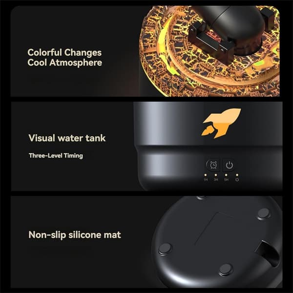 Cannon Blast Aroma Luftfugter - 7-Farvet LED, 2 Tilstande, Cool Mist Diffuser til Børneværelset, Kreativt Tårndesign (Sort)