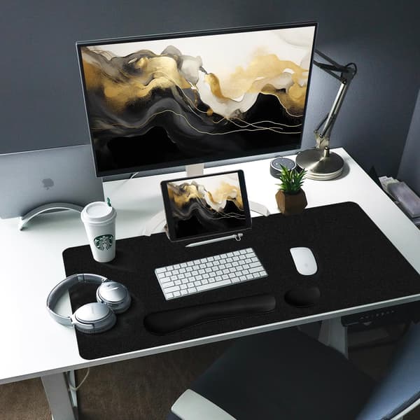 Multifunksjonell skrivebordsmusematte Vanntett PU-skinn skrivebordsunderlag 80 x 40 cm Svart
