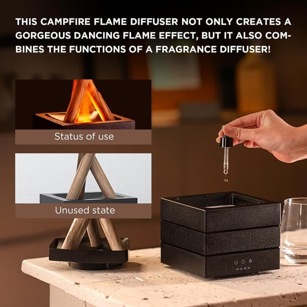 Bonfire Flame Eterisk Oljediffuser - 280ml Ultraljuds Luftfuktare med Sval Dimma, 7-Färgs LED-Ljus & Timer, Auto-Avstängning för Sovrum Kontor