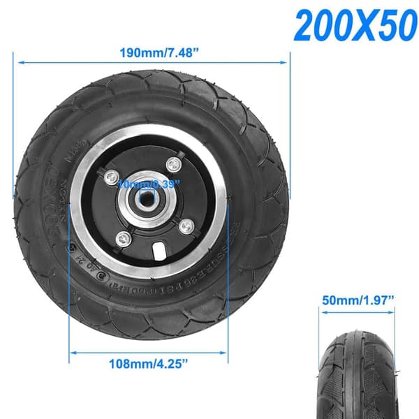 200x50 Elektrisk sparkesykkel solid hjul 8 tommers sparkesykkelhjul med solid dekkrør og lettmetallnav