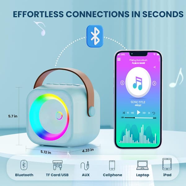 Karaokelaite, Mini Kannettava Bluetooth Karaokekaiutin 2 Langattomalla Mikrofonilla Blue 2 mic