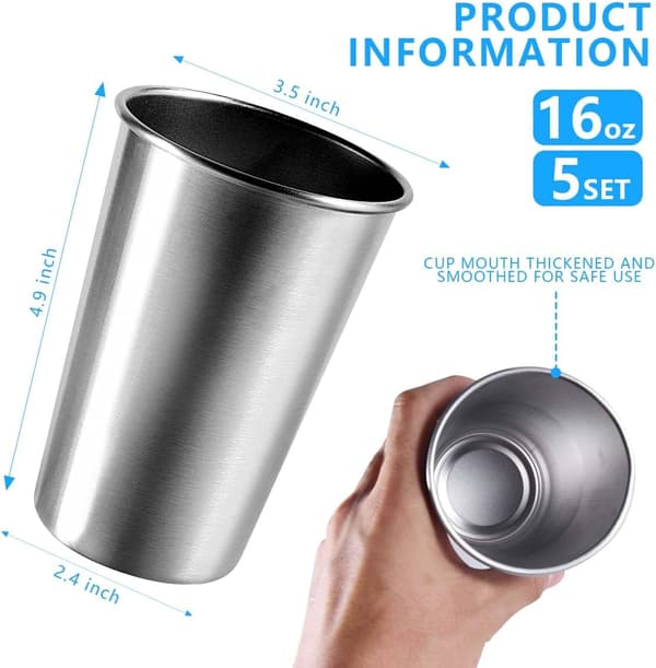 5-pack 16 oz pintglas i rostfritt stål, okrossbara metallmuggar för barer, hem och restauranger