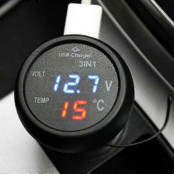 Digital bilvoltmeter termometer USB-laddare cigarettändaruttag digital voltmeter termometer 3-i-1-mätare
