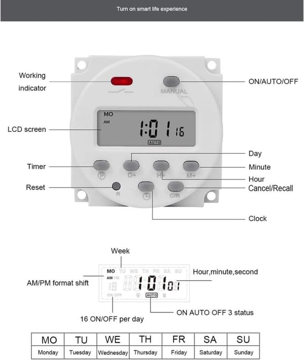 1 Sekunds Intervall 12V Digital LCD Timer Switch