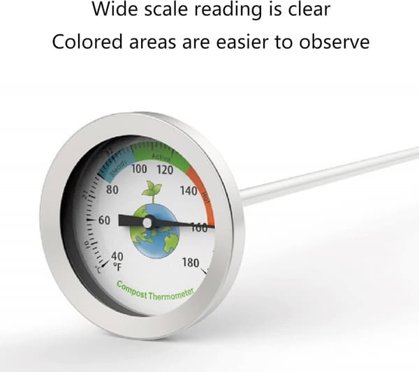 Komposttermometer - Rostfri urtavla termometer kompatibel med hem- och trädgårdskompostering - 54 mm diameter