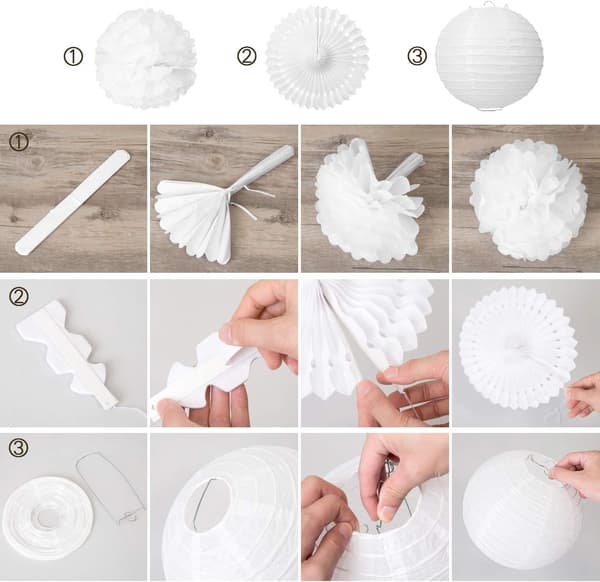 12x Lyktor Pom Poms Honeycomb Bollar Fläkt Dekorationsset för Bröllopsfest