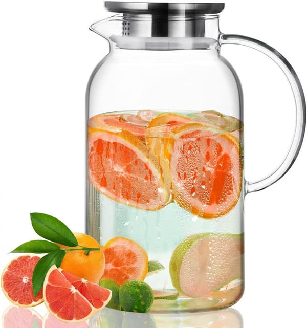 1,8 liters glaskaraff med lock, lätt att rengöra