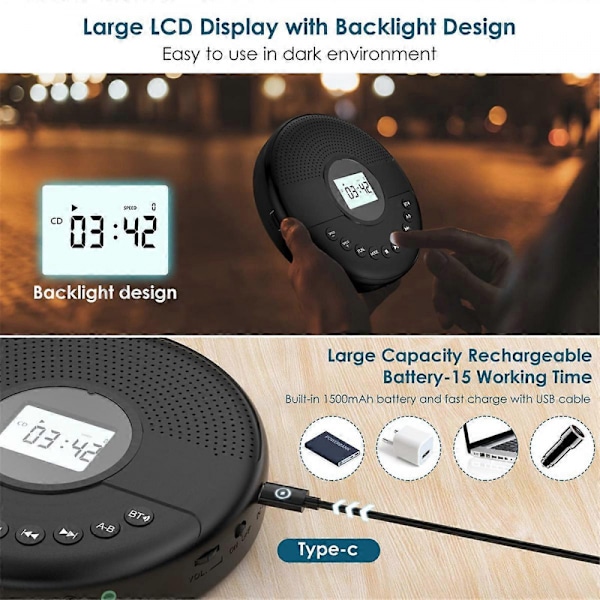 Bärbar CD-spelare, Bluetooth CD-spelare med dubbla högtalare