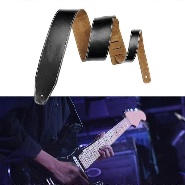 Justerbar mjuk lädergitarrrem elektrisk & akustisk gitarr axelrem stränginstrument tillbehör brun