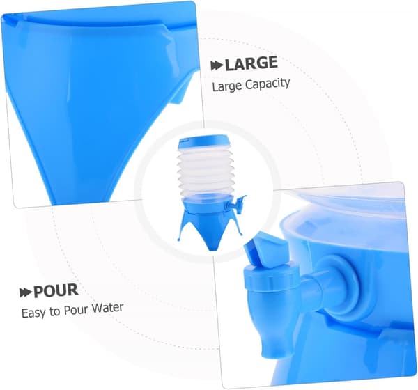 Vattendispenser: Vikbar dunk, pip, stativ, 5,5 liter, blå/transparent (vikbara vattenbehållare)