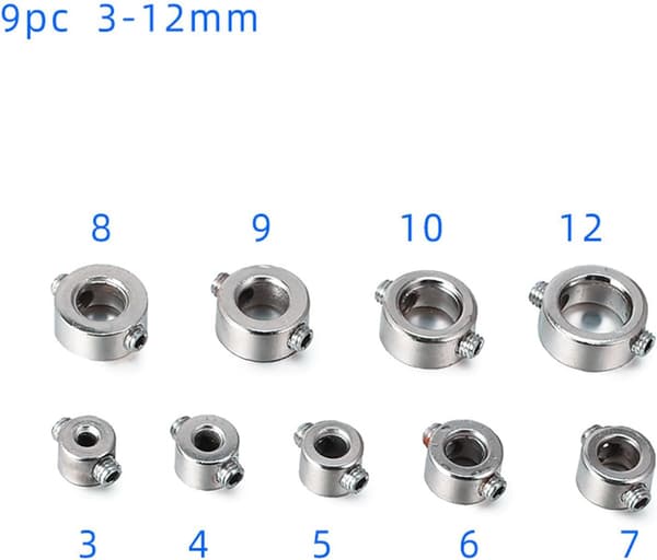 Set med 9 djupstoppringar - Positionsregulator - Positioneringsring - HSS-lokalisator - Djupbegränsare - 3-12 mm pluggar