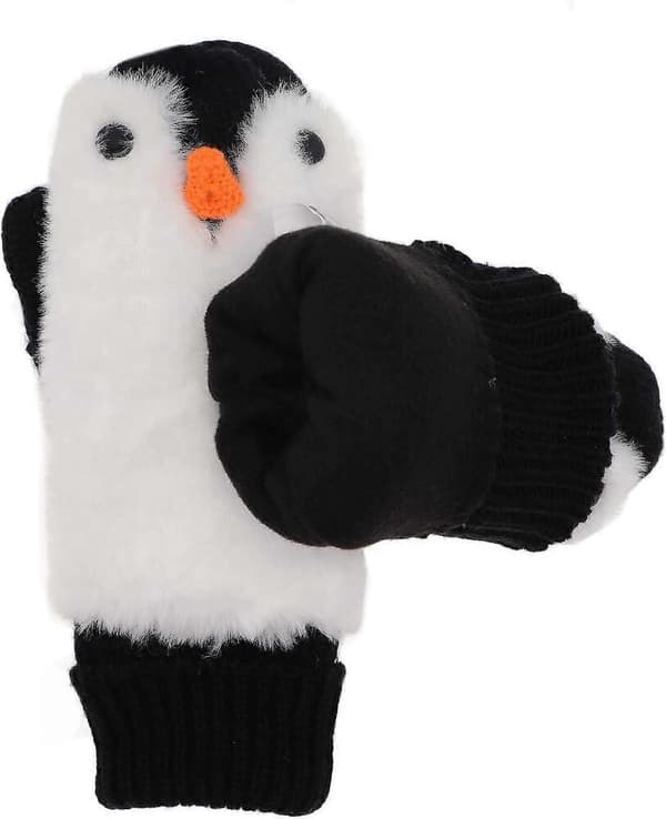 Dam Pingvin Vantar Handskar Vinter Varm Foder Mysig Stickad Fluffig Luddig Fuskpäls Vante Premium