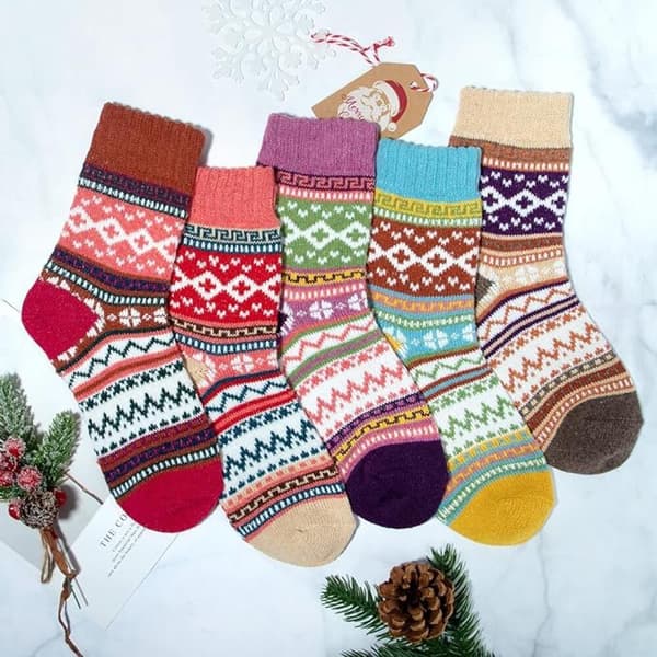 Damstrumpor ull termiska varma stickade damstrumpor för vinter julklappar för kvinnor 5 st