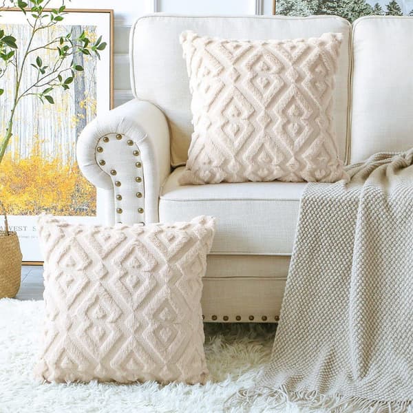 Örngott Mjuk Plysch Geometrisk Kräm Beige 45x45cm 2-pack
