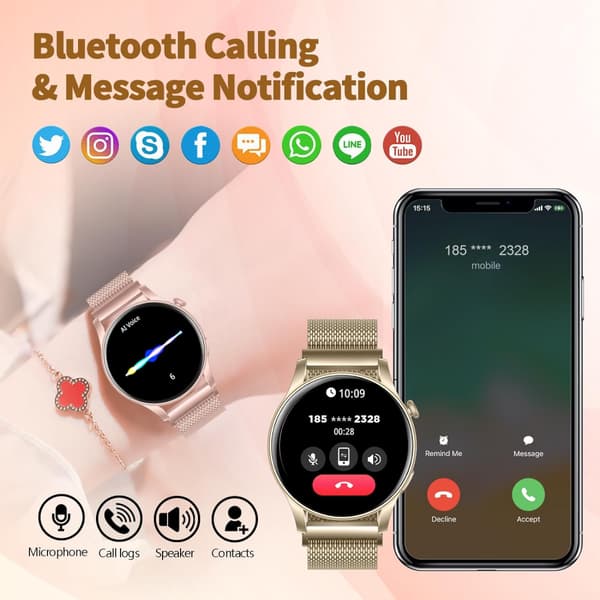 Smartwatch för kvinnor med telefonfunktion, sömnövervakning och aktivitetsmätare