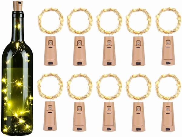 10-pack med varmvita flasklampor, korkflaskslingor, 2m 20 LED-slingor för flaskor med batterier, vinflasklampor för DIY-flaskor