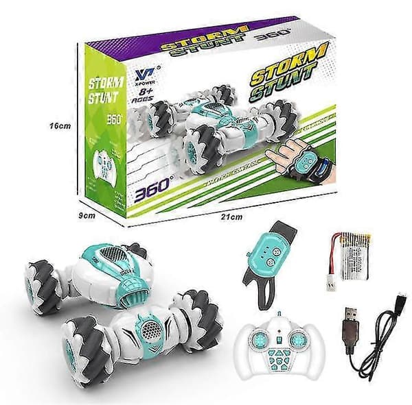 Rc Stuntbil Fjärrkontroll Klocka Gest Sensor Deformerbara Elektriska Leksaksbilar Blue