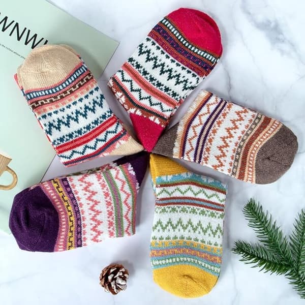 Damstrumpor ull termiska varma stickade damstrumpor för vinter julklappar för kvinnor 5 st