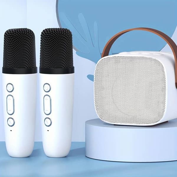 Mikrofon Karaoke Maskin med 2 Trådlösa Mikrofoner Vit