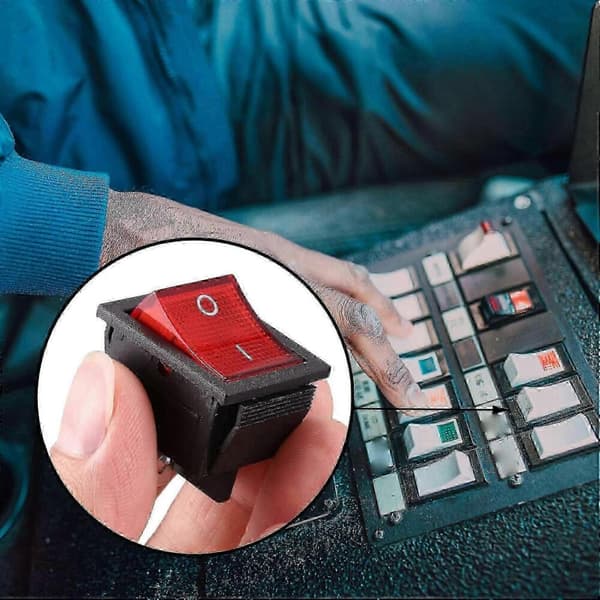 20A 250V AC DPST Snäpp-in Vippströmbrytare 4 Stift Rött Ljus Belyst