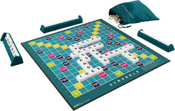 Deluxe Scrabble-set med låsbara brickor för familjekul