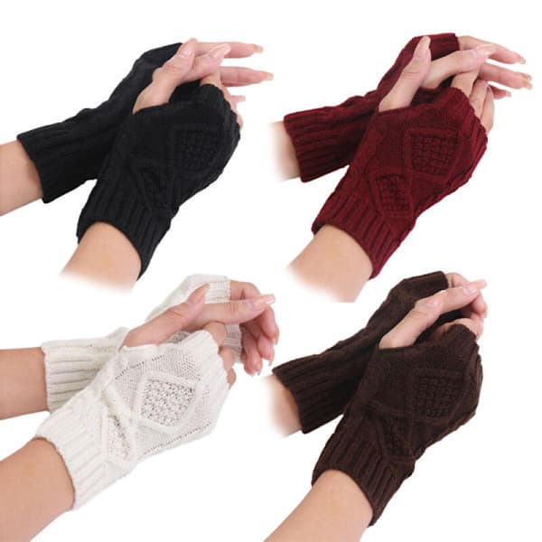 4 par Dam Vinter Varma Stickade Fingerlösa Handskar Tumhål Armvärmare Vantar Kombination 4 Combination 2